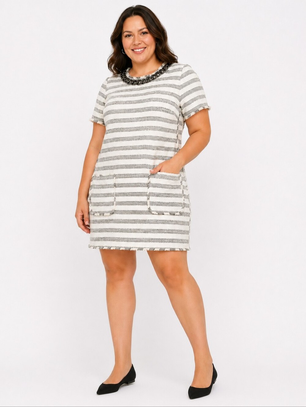 Michael Kors Tweed Stripe Chain Dress Size 10 NEW